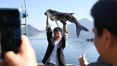 浙江：千島湖巨網(wǎng)捕魚迎豐收